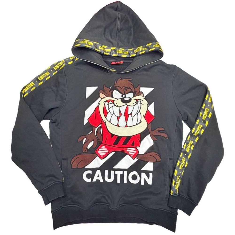 Looney Tunes Taz Tasmanian Devil Caution Hoodie Black Men's Large